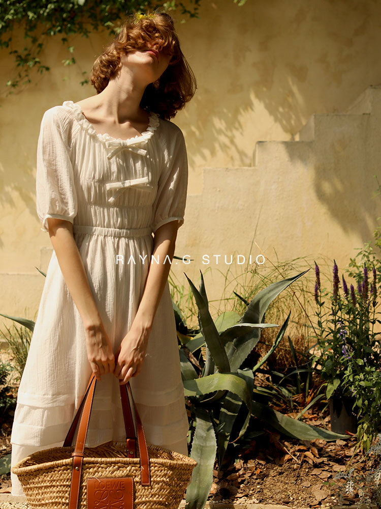 Ethereal Cottage Bow White Dress