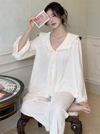 Whimsical Bow Lace Trim Loungewear Set