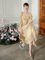 Golden Blooms Vintage-Inspired Dress