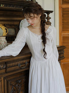 Victorian Elegance Long White Lace Dress