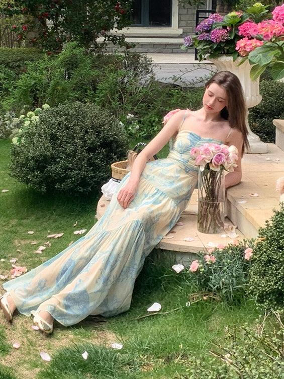 Vintage Garden Print Fairycore Maxi Dress