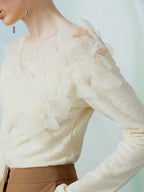Elegant Floral Appliqué Knit Blouse