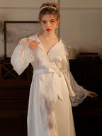 Elegant Lace Trim Hooded Nightgown