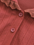 Lace-Trimmed Vintage Rust Cotton Dress