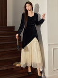 Ethereal Velvet Pearl-Collar Dress