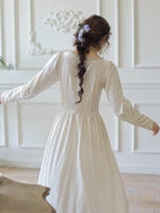 Elegant Pearl-Trimmed Ivory Long Dress
