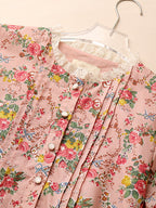 Lace Trim Vintage Floral Pink Cotton Dress