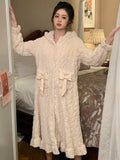Cozy Winter Velvet Bow Hooded Robe