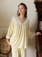 Floral Lace Trim Cotton Pajama Set