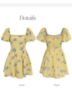Sunlit Meadow Floral Puff-Sleeve Coquette Dress