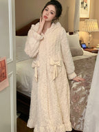 Cozy Winter Velvet Bow Hooded Robe