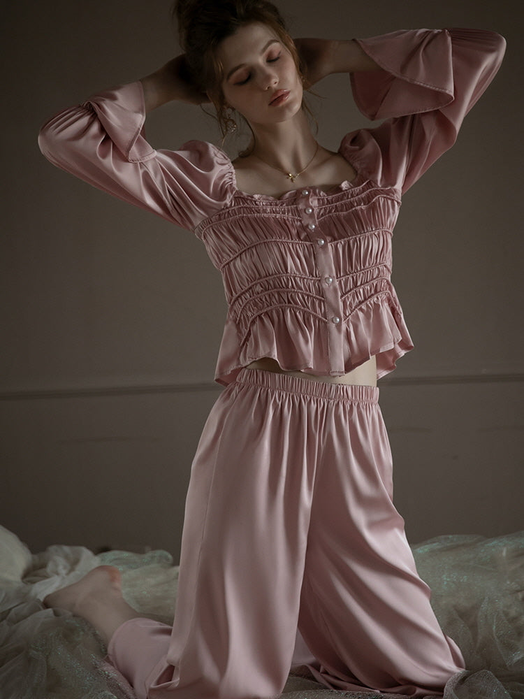 Pearl-Embellished Pink Lounge Set