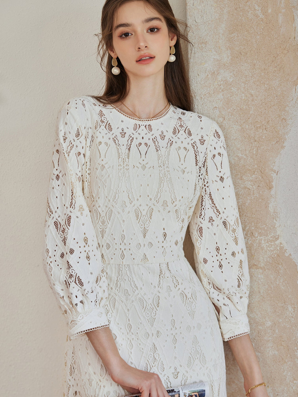 Ivory Lace Vintage Midi Dress