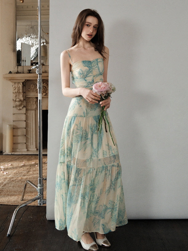 Vintage Garden Print Fairycore Maxi Dress