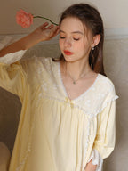 Floral Lace Trim Cotton Pajama Set