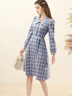 Vintage Blue Plaid Lace Trim Dress