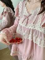 Vintage Lace-Trimmed Cozy Loungewear