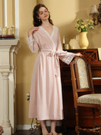 Elegant Lace Trimmed Wrap Robe