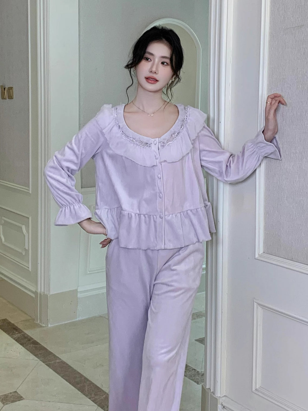 Dreamy Velvet Ruffle Pajama Set