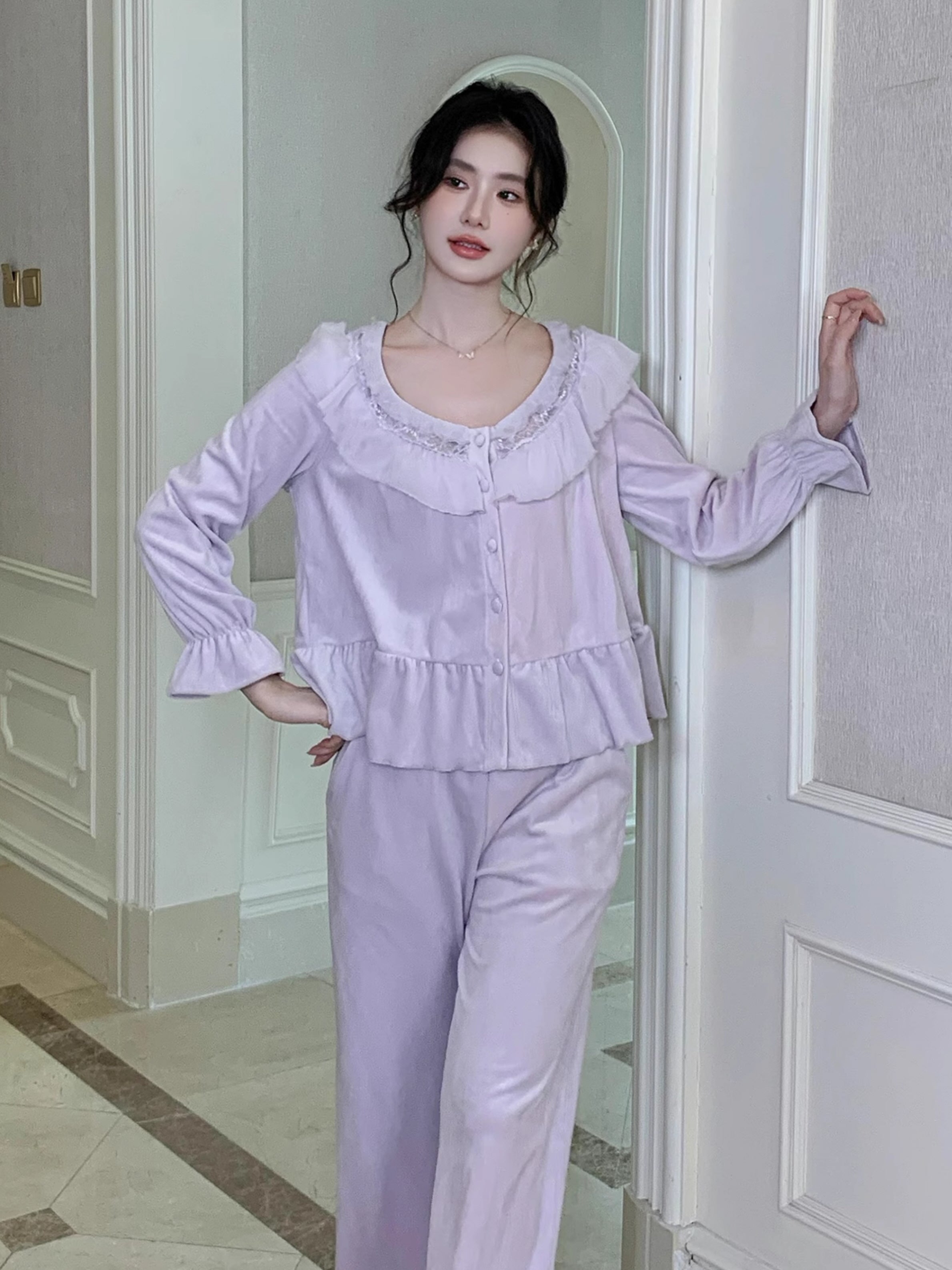Dreamy Velvet Ruffle Pajama Set