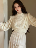 Vintage Elegance Lace Trim Blouse