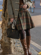 Vintage Wool Plaid Buckle Green Checkered Skirt
