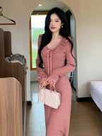 Ruffle Ribbon Blush Pink Knit Dress