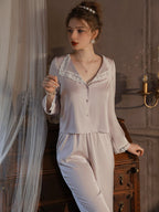 Elegant Lace Trim Loungewear Pajamas Set