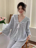Whimsical Bow Lace Trim Loungewear Set