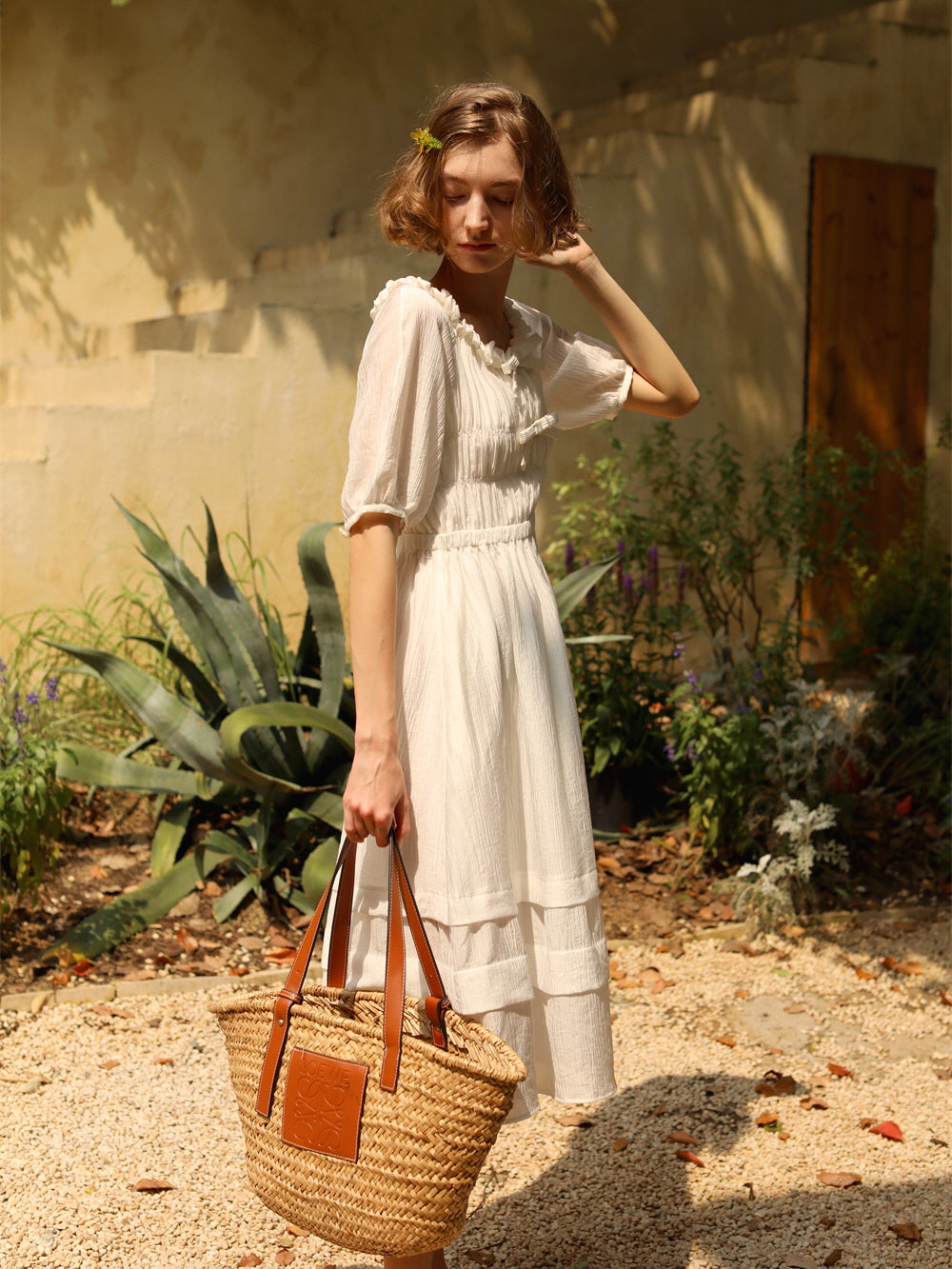 Ethereal Cottage Bow White Dress