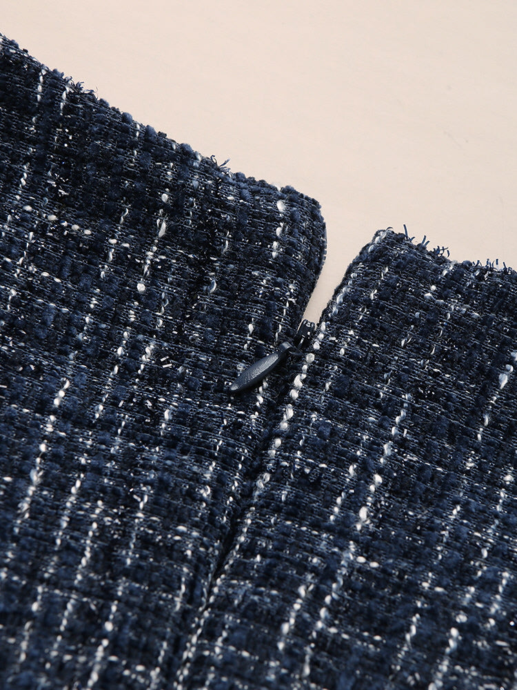 Navy Tweed Double-Breasted Dress