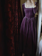 Ruffled Trim Royal Purple Velvet Vintage Dress