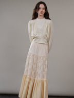 Vintage Elegance Lace Trim Blouse