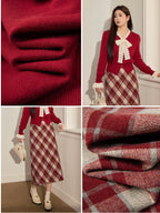 Ruby Plaid Wool Blend Skirt