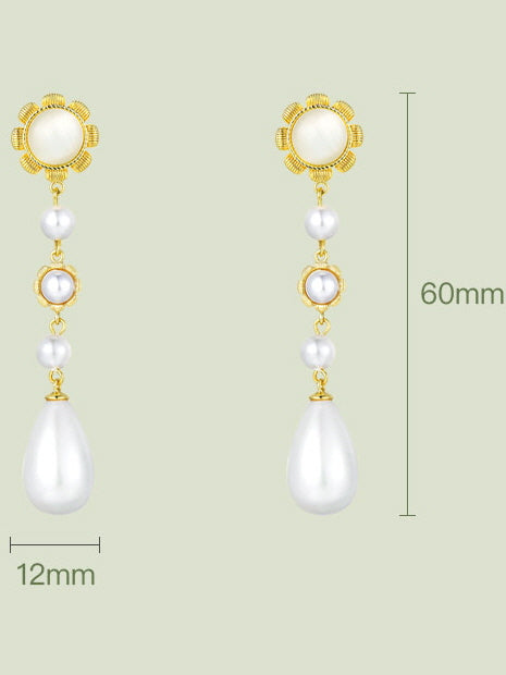 Golden Bloom Pearl Drop Earrings