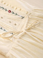 Floral Embroidery Ruffle Trim Cream Cotton Dress