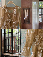 Golden Bloom Embroidered Sheer Dress