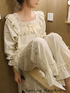 Vintage Lace-Trimmed Cotton Pajama Set