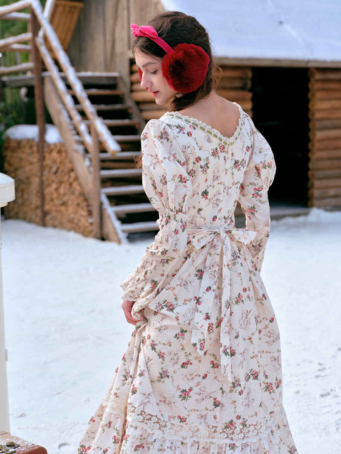 Vintage Floral Cottagecore Lace Dress