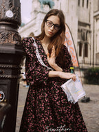 Vintage Floral Lace-Trim Long Dress