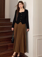 Elegant Black Square-Neck Knit Blazer