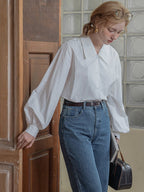 White Flower Embroidered Classic Blouse