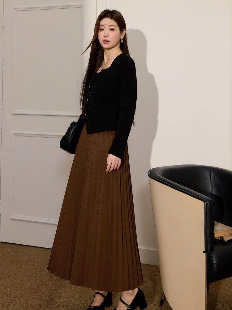 Elegant Black Square-Neck Knit Blazer