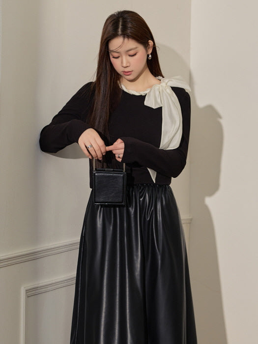 Elegant Pearl-Trimmed Bow Knit Top