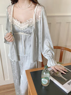 Floral Whisper 3-Piece Blue Loungewear Set