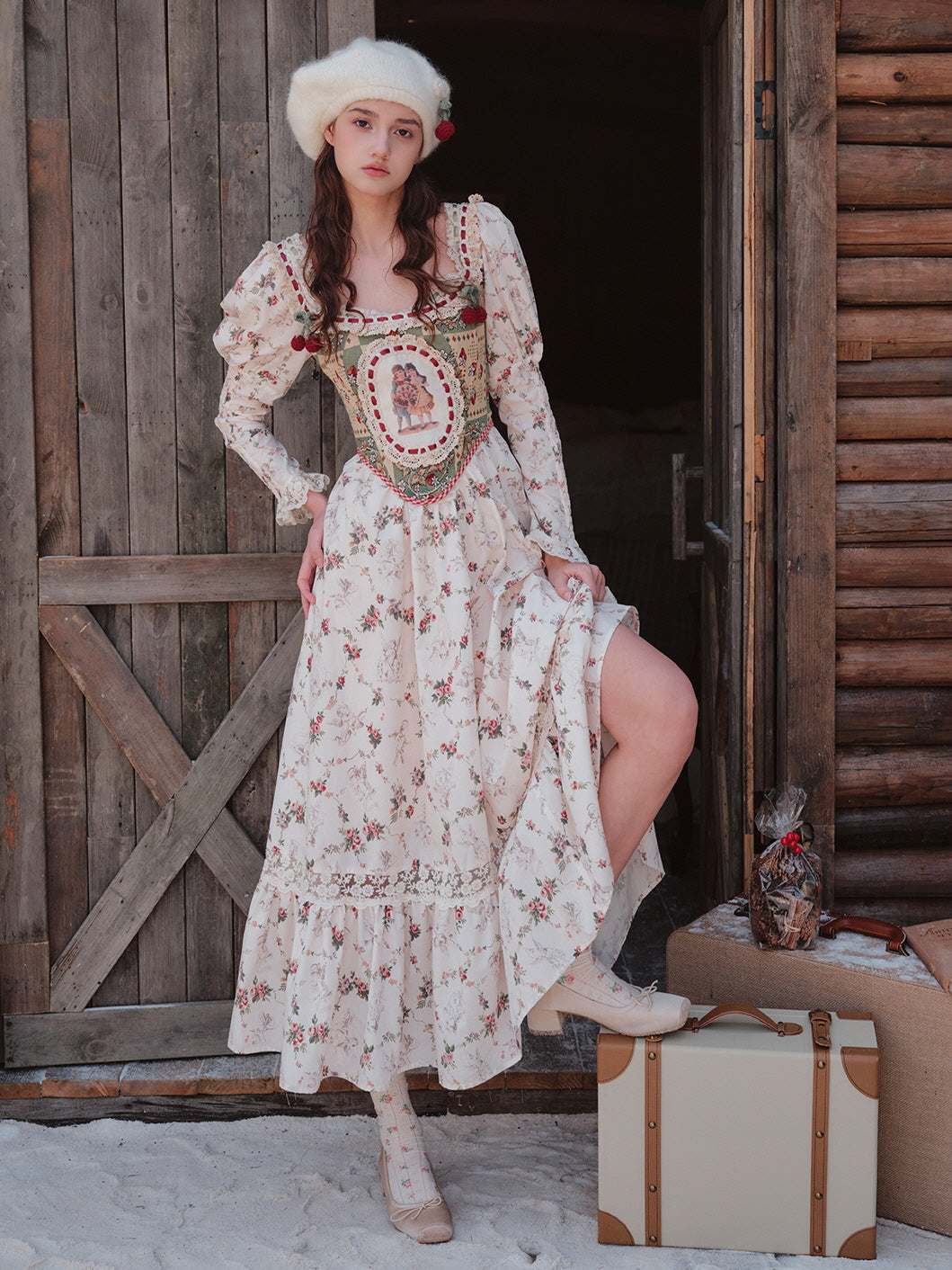 Vintage Floral Cottagecore Lace Dress
