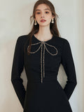 Elegant Black Bow Crystal Accent Dress