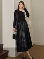 Elegant Pearl-Trimmed Bow Knit Top