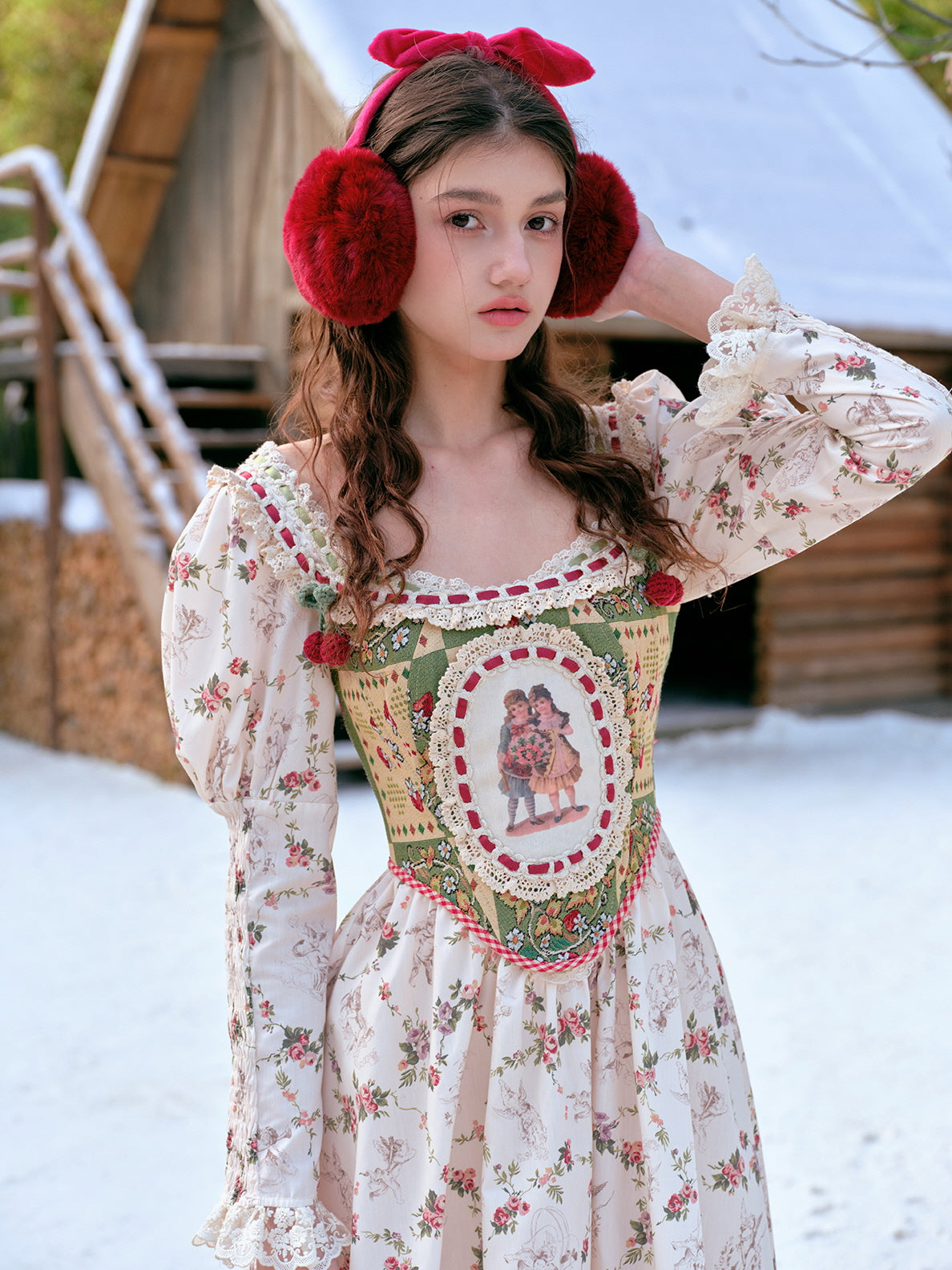 Vintage Floral Cottagecore Lace Dress