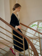 Lace Trim Vintage Velvet Elegance Dress